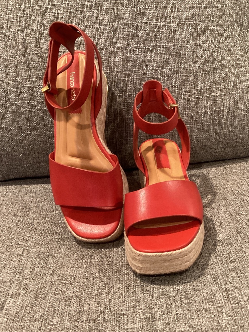 Franco Sarto Red Leather Espadrille Wedge Sandals